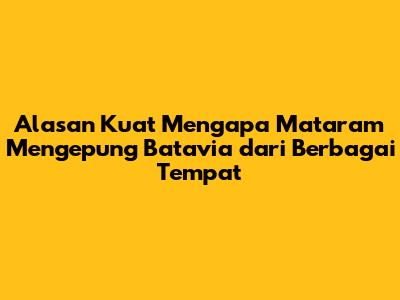 Alasan Kuat Mengapa Mataram Mengepung Batavia dari Berbagai Tempat