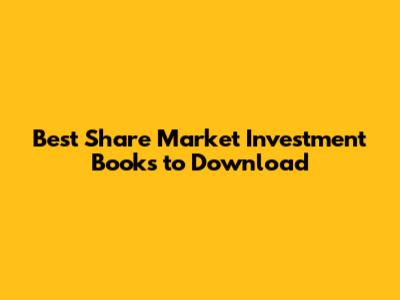Best Share Market Investment Books to Download