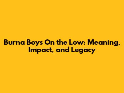 Burna Boy's 'On the Low': Meaning, Impact, and Legacy