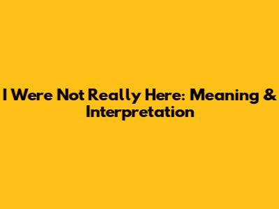 I We're Not Really Here: Meaning & Interpretation