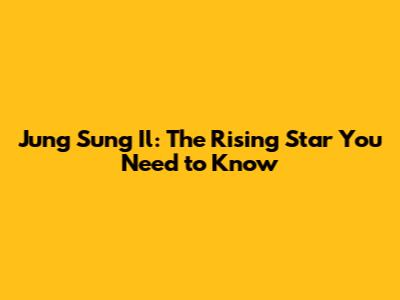 Jung Sung Il: The Rising Star You Need to Know